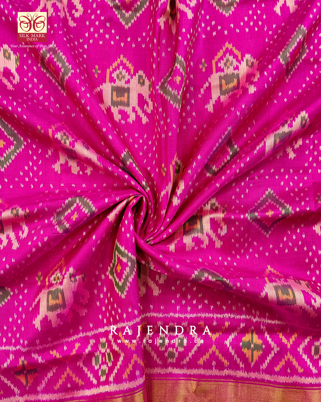 Traditional Hathi Chanda Bhat Pink Single Ikat Rajkot Patola Dupatta