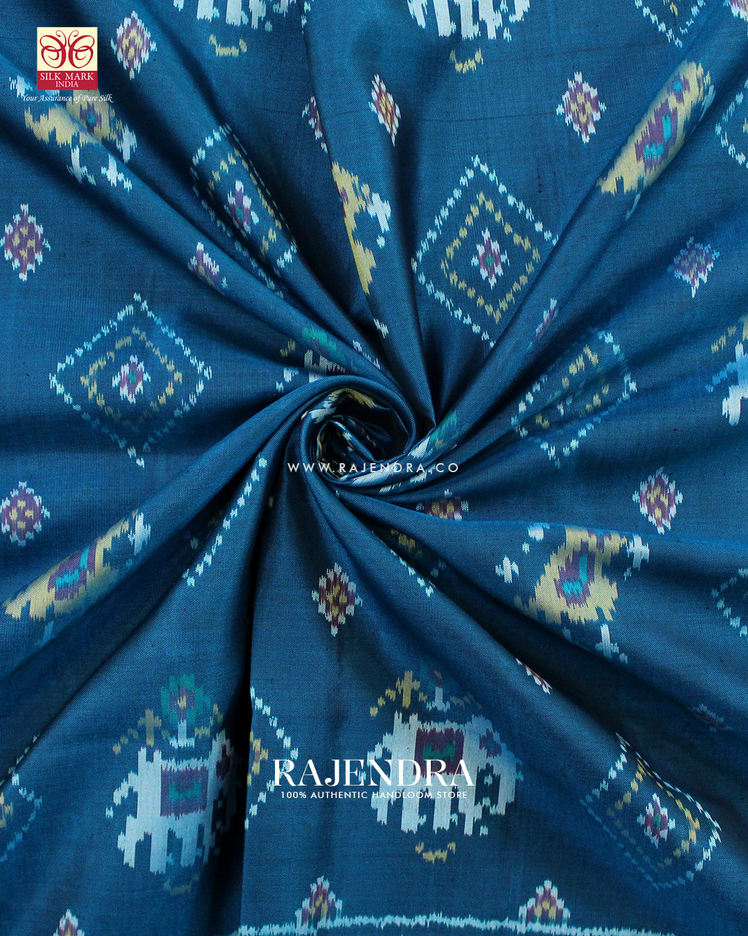 Traditional Hathi Chanda Design Rama Blue Single Ikat Rajkot Patola Saree