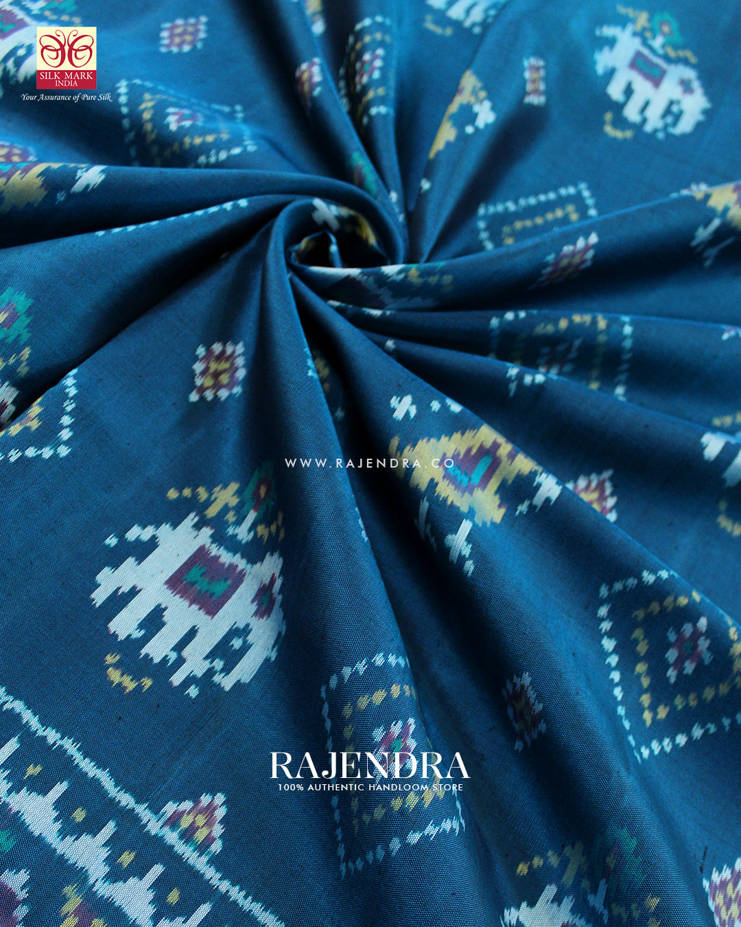 Traditional Hathi Chanda Design Rama Blue Single Ikat Rajkot Patola Saree