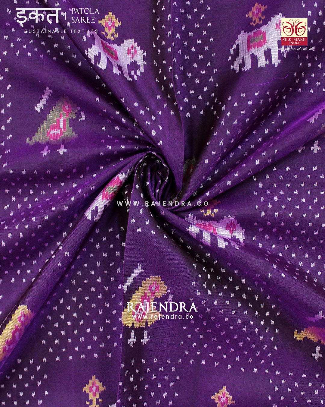 Exclusive Hathi Popat with Bandhani Bhat Purple Single Ikat Rajkot Patola Saree