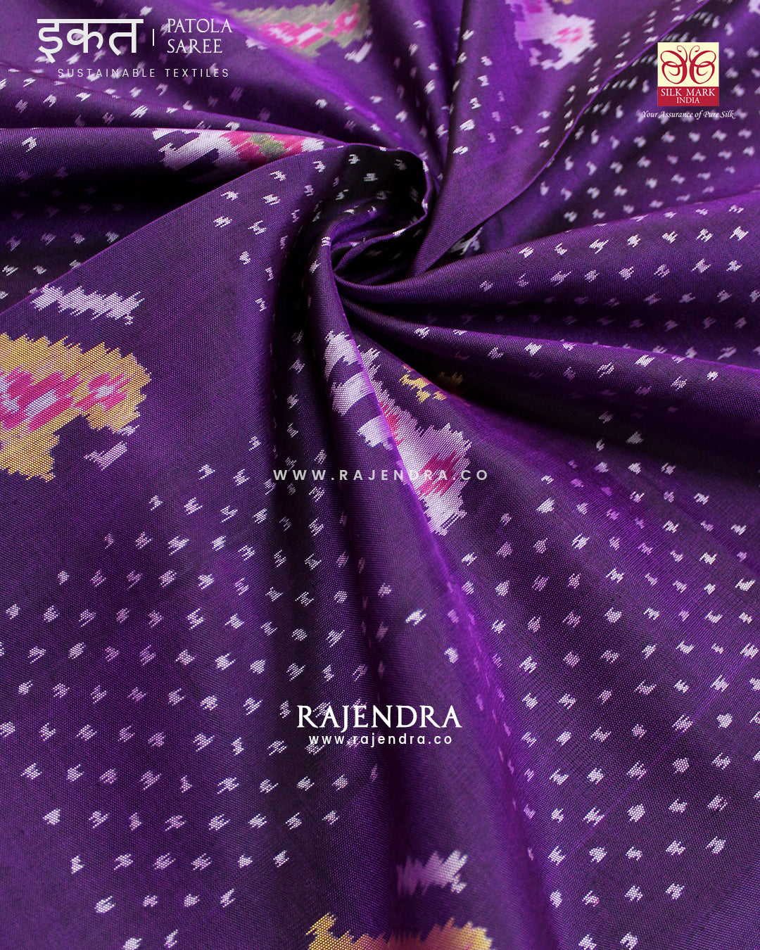 Exclusive Hathi Popat with Bandhani Bhat Purple Single Ikat Rajkot Patola Saree