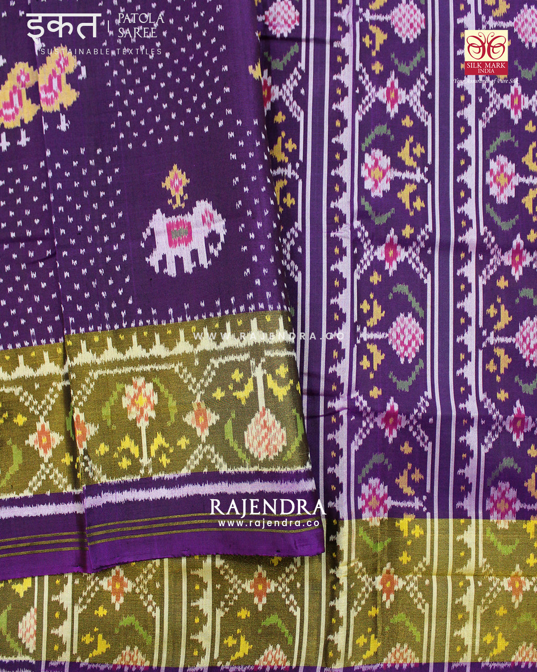 Exclusive Hathi Popat with Bandhani Bhat Purple Single Ikat Rajkot Patola Saree