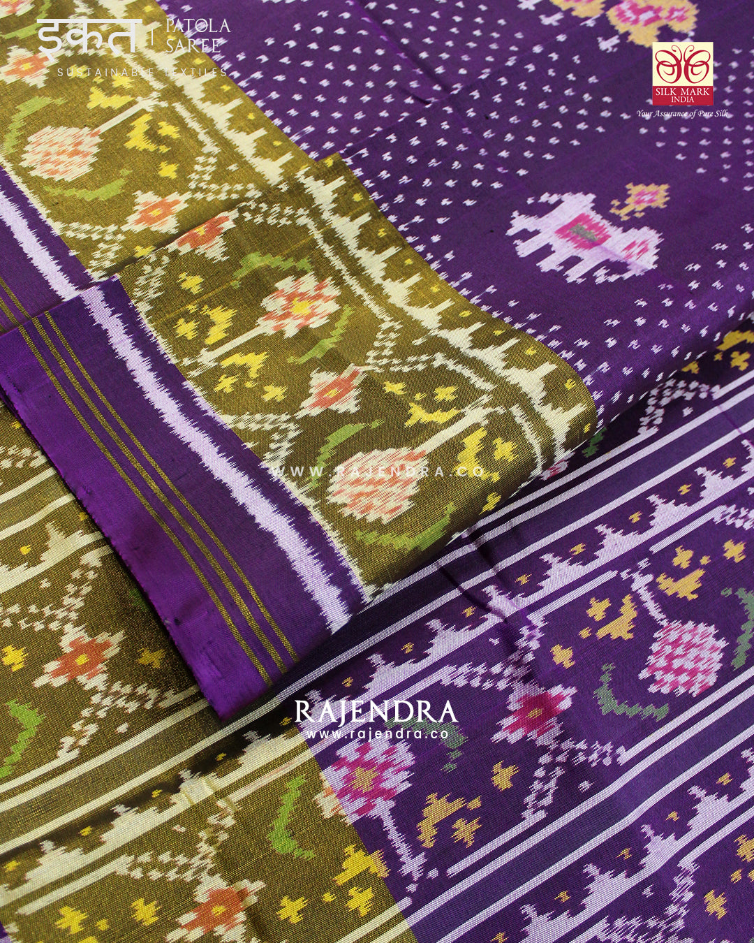 Exclusive Hathi Popat with Bandhani Bhat Purple Single Ikat Rajkot Patola Saree
