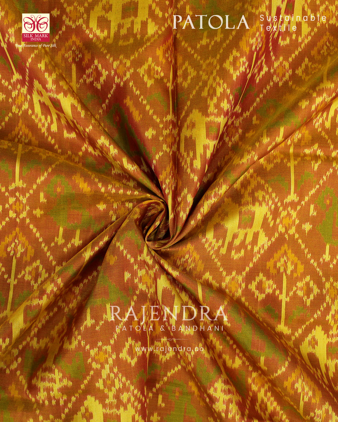 Traditional Hathi Popat Bhat Green Mustard Rajkot Patola Saree