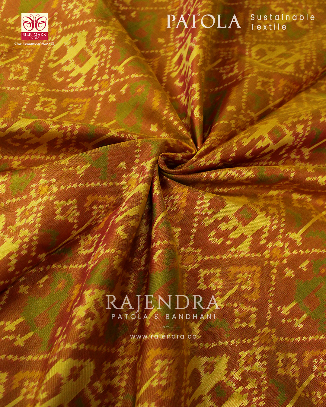 Traditional Hathi Popat Bhat Green Mustard Rajkot Patola Saree