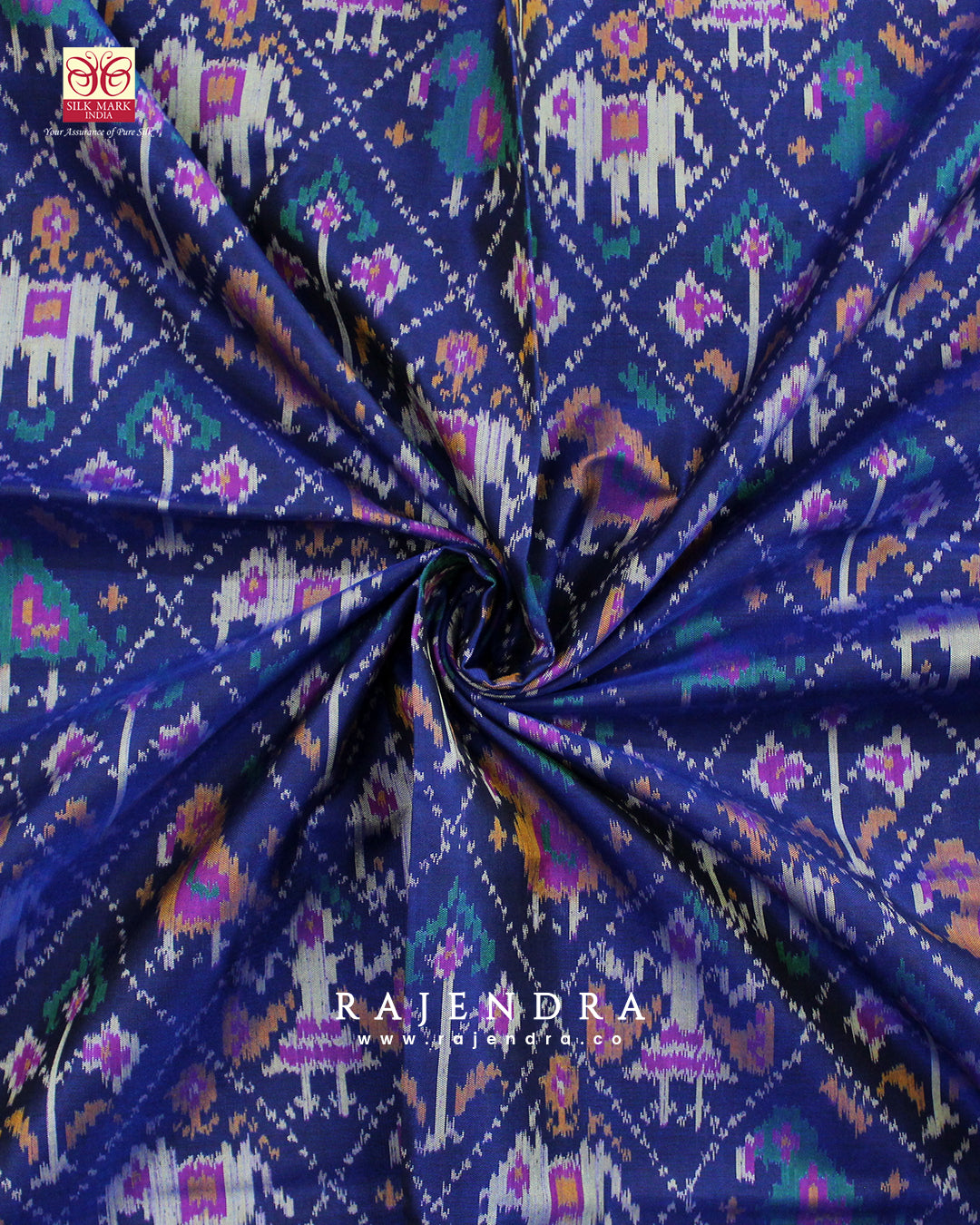 Traditional Hathi Popat Bhat Pink and Blue Single Ikkat Rajkot Patola Saree