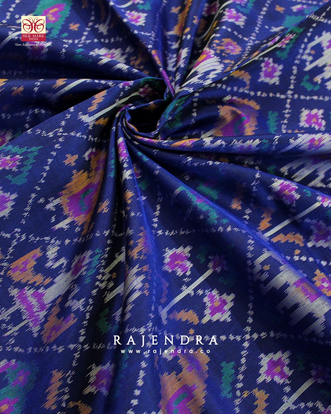 Traditional Hathi Popat Bhat Pink and Blue Single Ikkat Rajkot Patola Saree