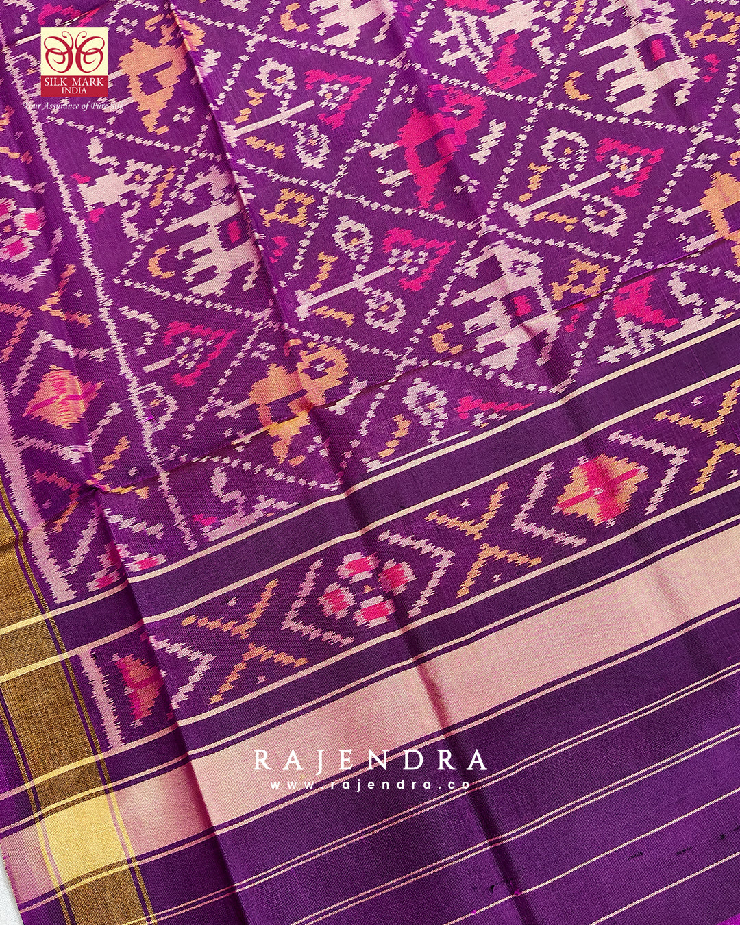 Traditional Hathi Popat Bhat Purple Single Ikat Rajkot Patola Dupatta