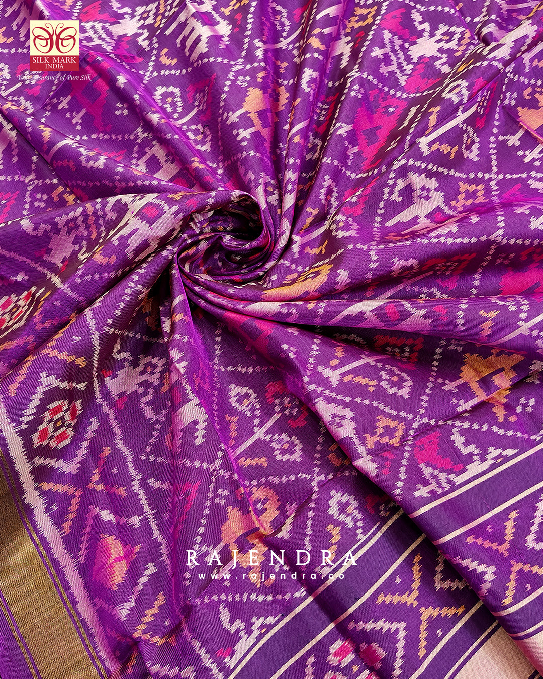 Traditional Hathi Popat Bhat Purple Single Ikat Rajkot Patola Dupatta