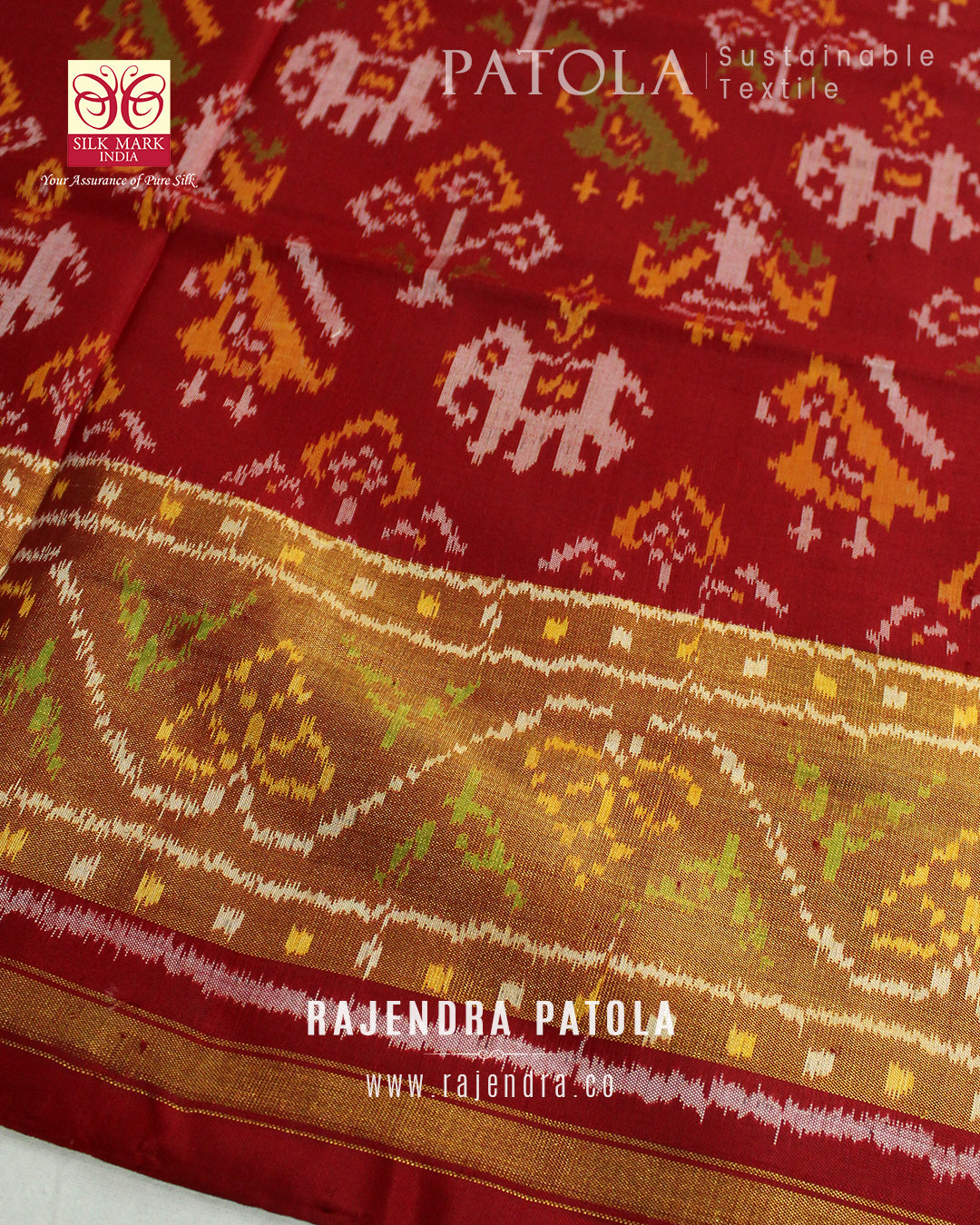 Traditional Hathi Popat Bhat Single Ikat Rajkot Patola Dupatta