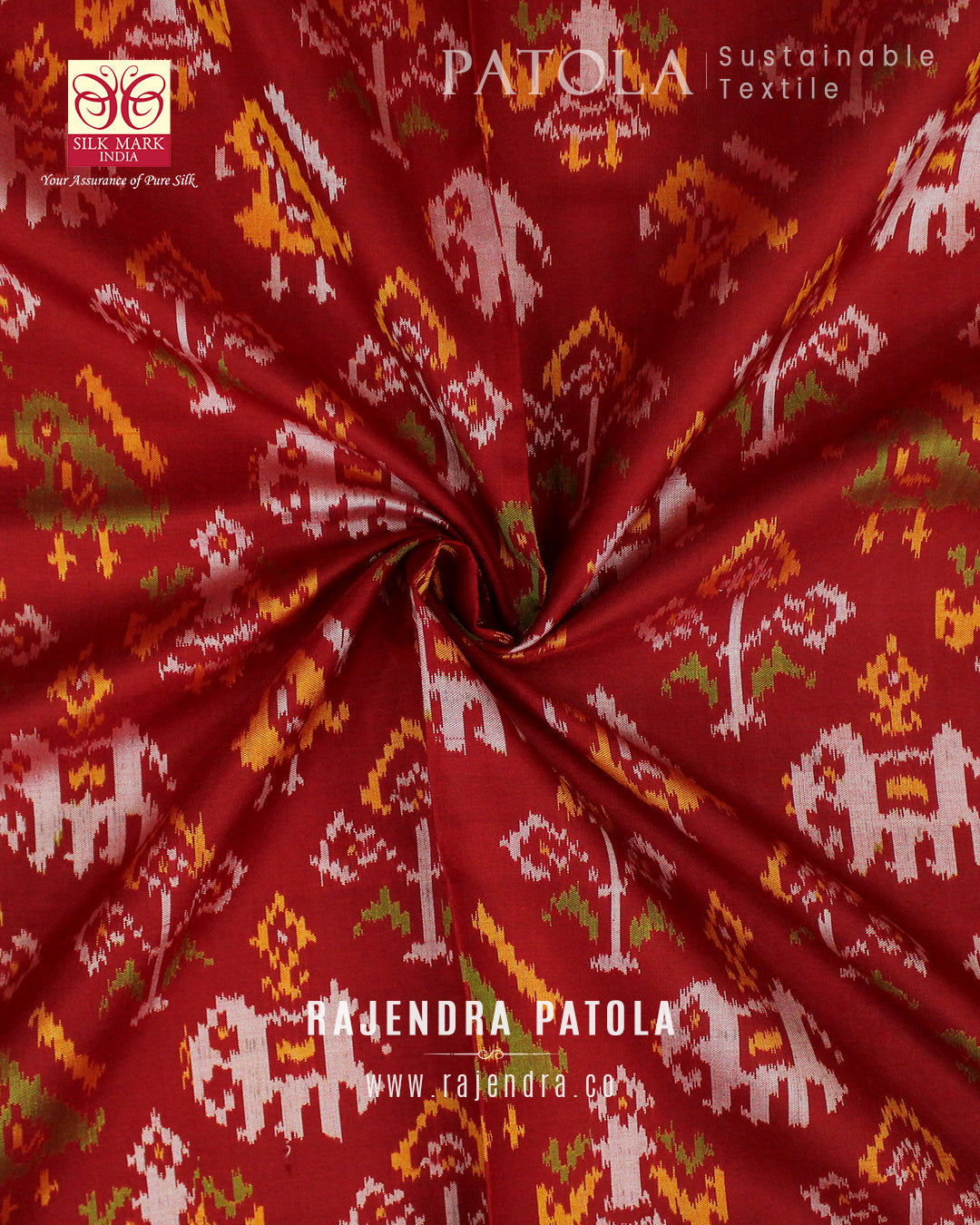 Traditional Hathi Popat Bhat Single Ikat Rajkot Patola Dupatta