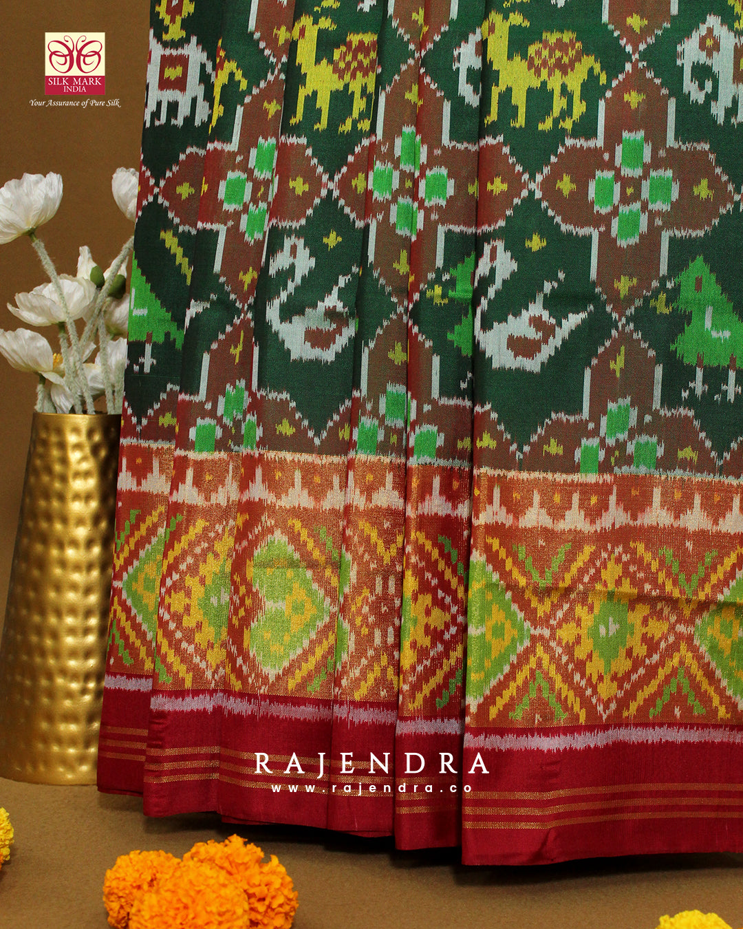 Handwoven Hathi Popat Design Single Ikat Rajkot Patola Saree