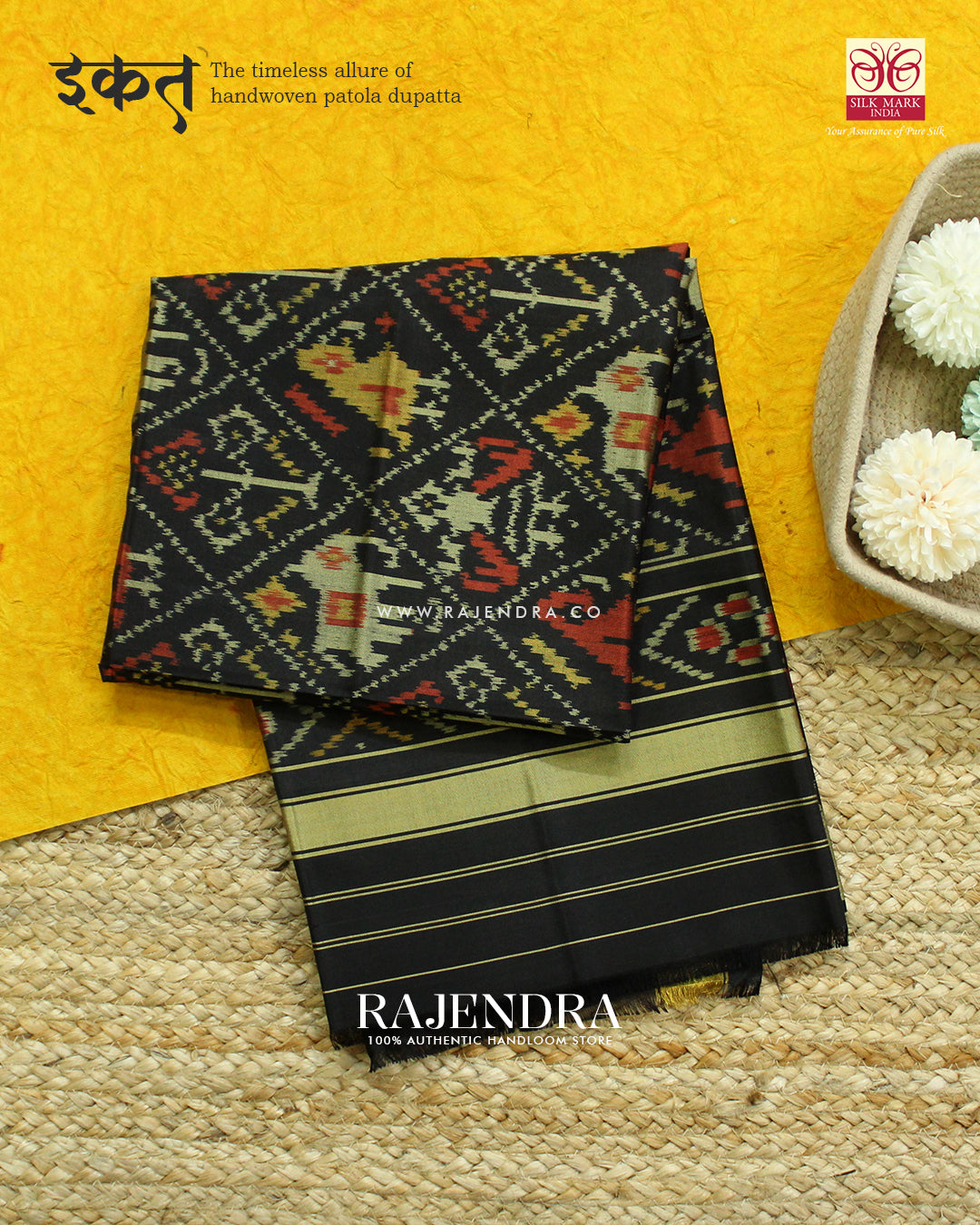 Traditional Hathi Popat Design Black Rajkot Patola Dupatta