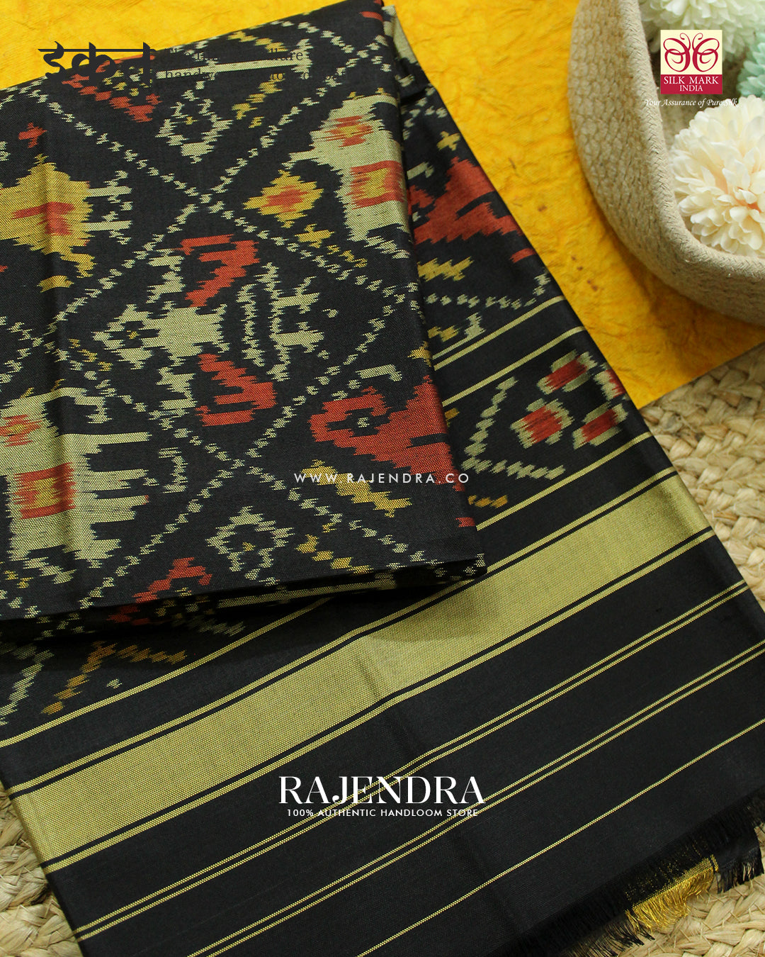 Traditional Hathi Popat Design Black Rajkot Patola Dupatta