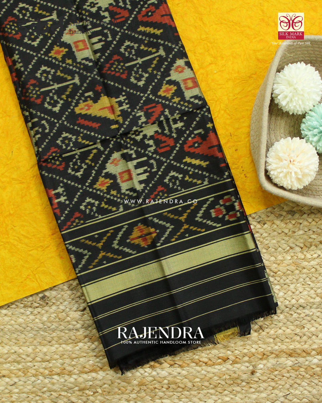 Traditional Hathi Popat Design Black Rajkot Patola Dupatta