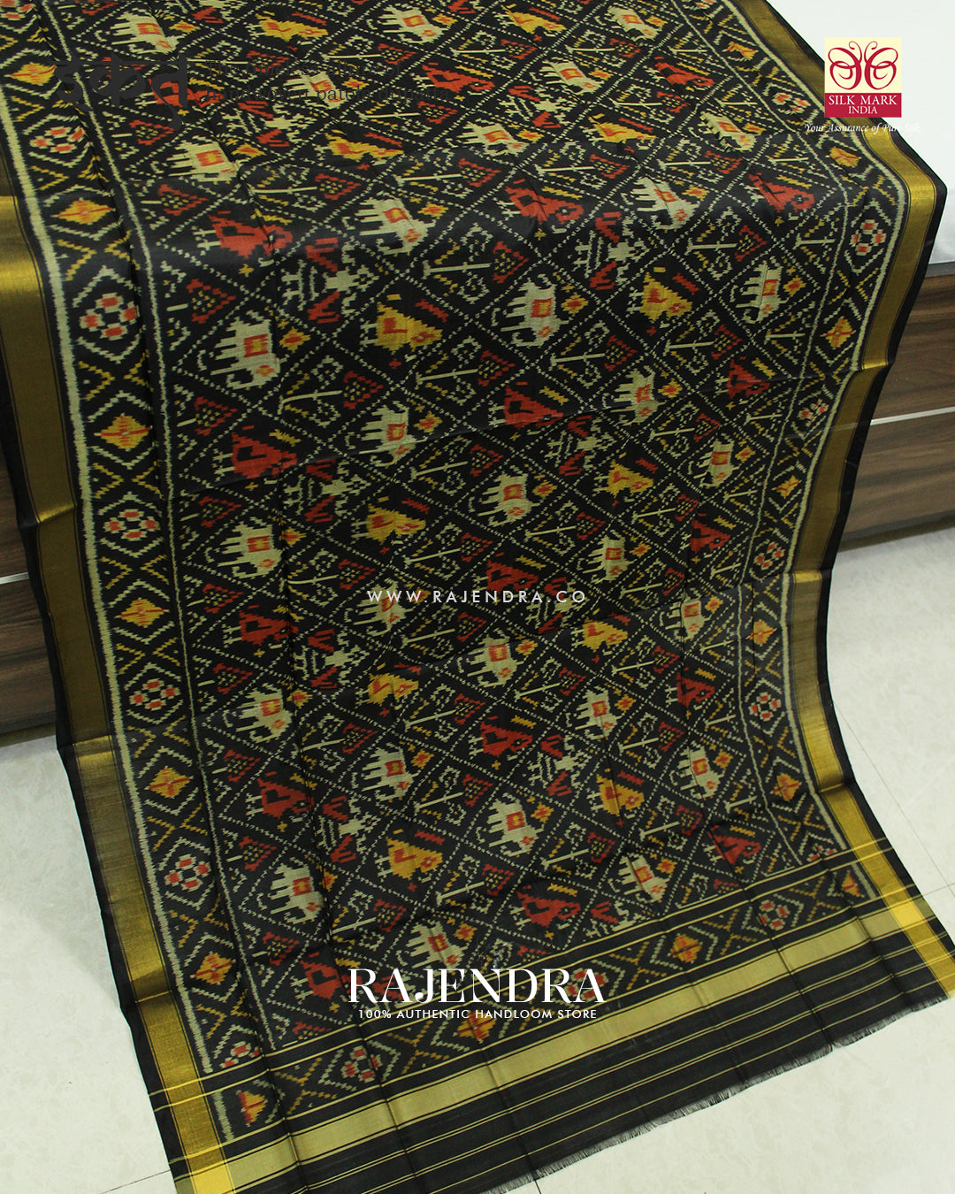 Traditional Hathi Popat Design Black Rajkot Patola Dupatta