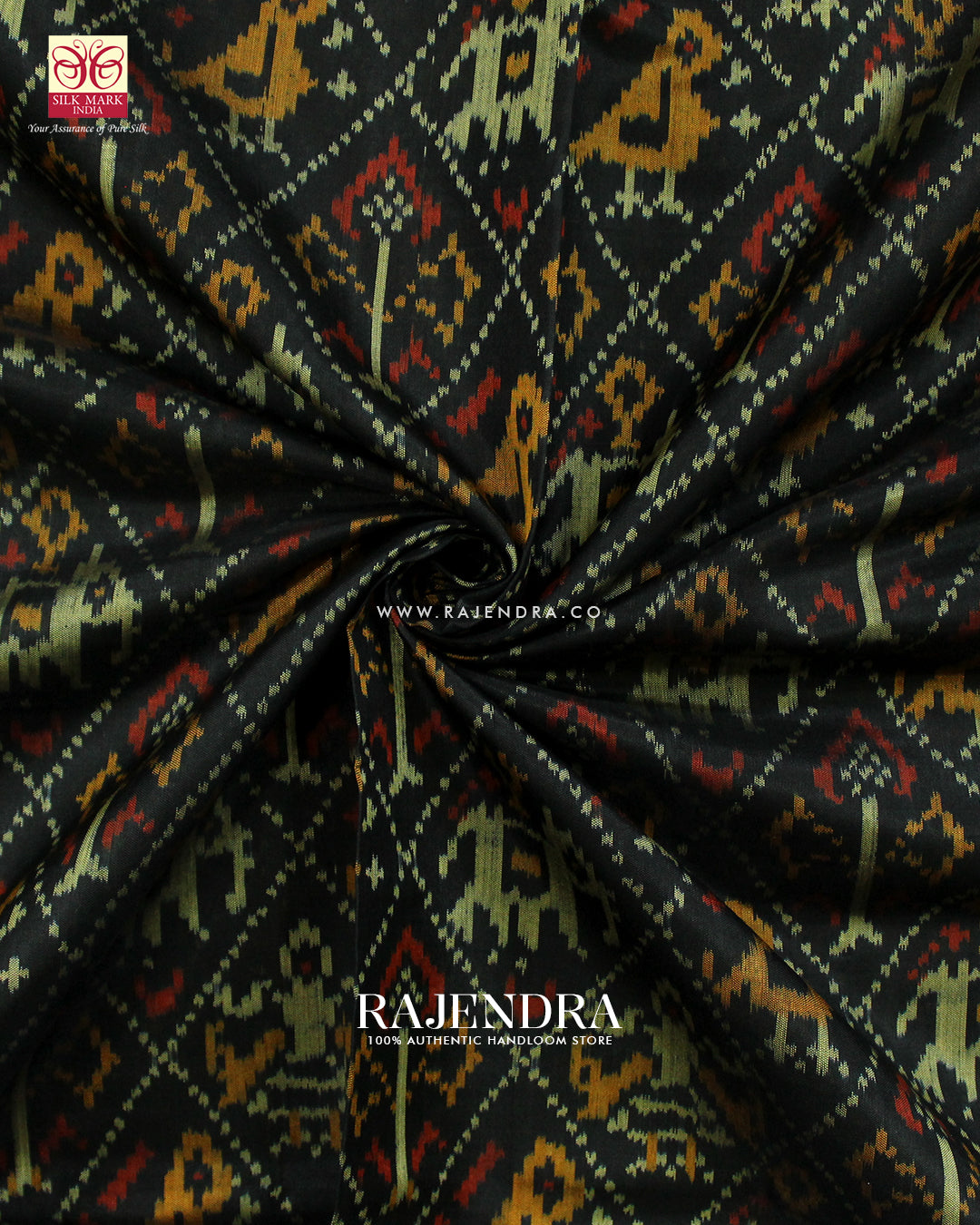 Traditional Hathi Popat Design Black Single Ikat Rajkot Patola Saree