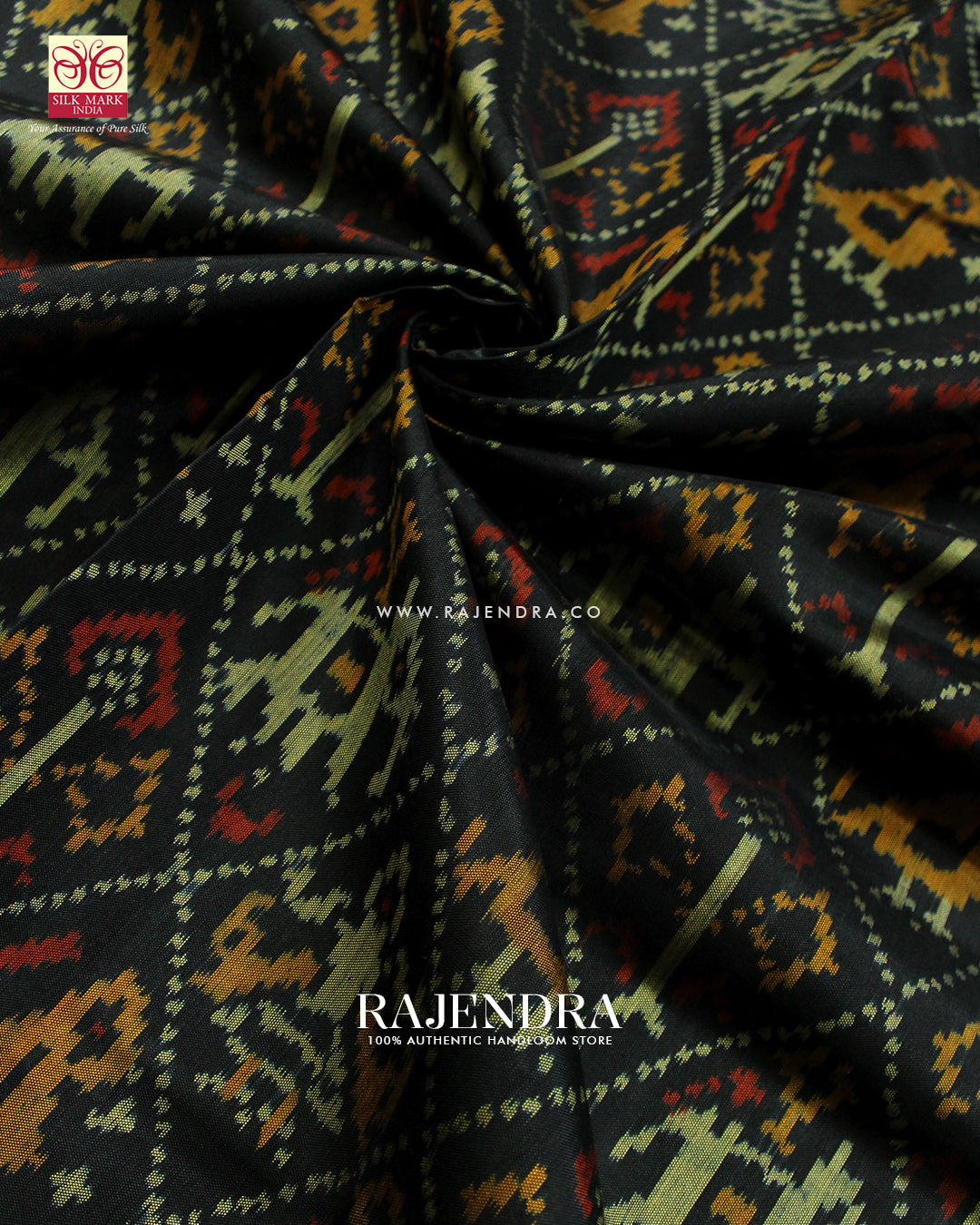 Traditional Hathi Popat Design Black Single Ikat Rajkot Patola Saree