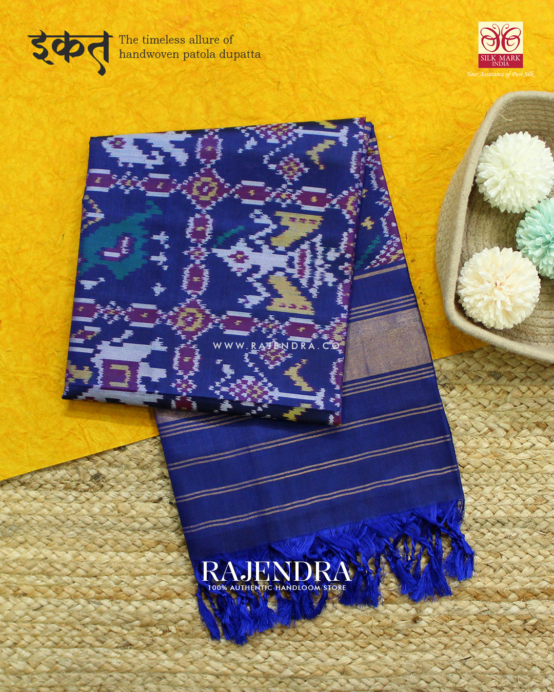 Exclusive Hathi Popat Design Magenta Ikat Rajkot Patola Dupatta