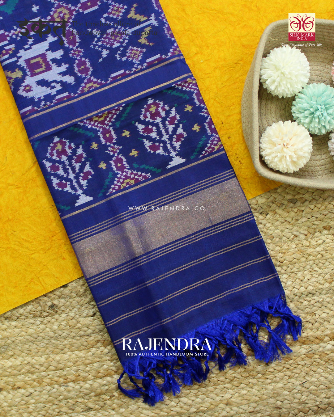 Exclusive Hathi Popat Design Magenta Ikat Rajkot Patola Dupatta