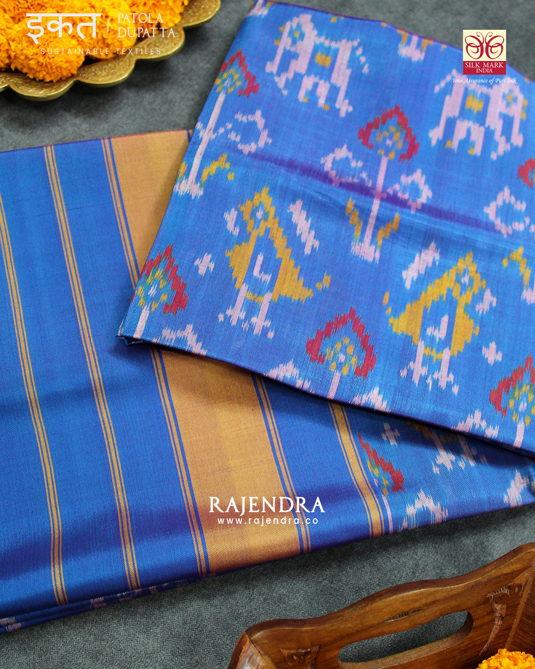 Traditional Hathi Popat Blue SIngle Ikat Rajkot Patola Dupatta