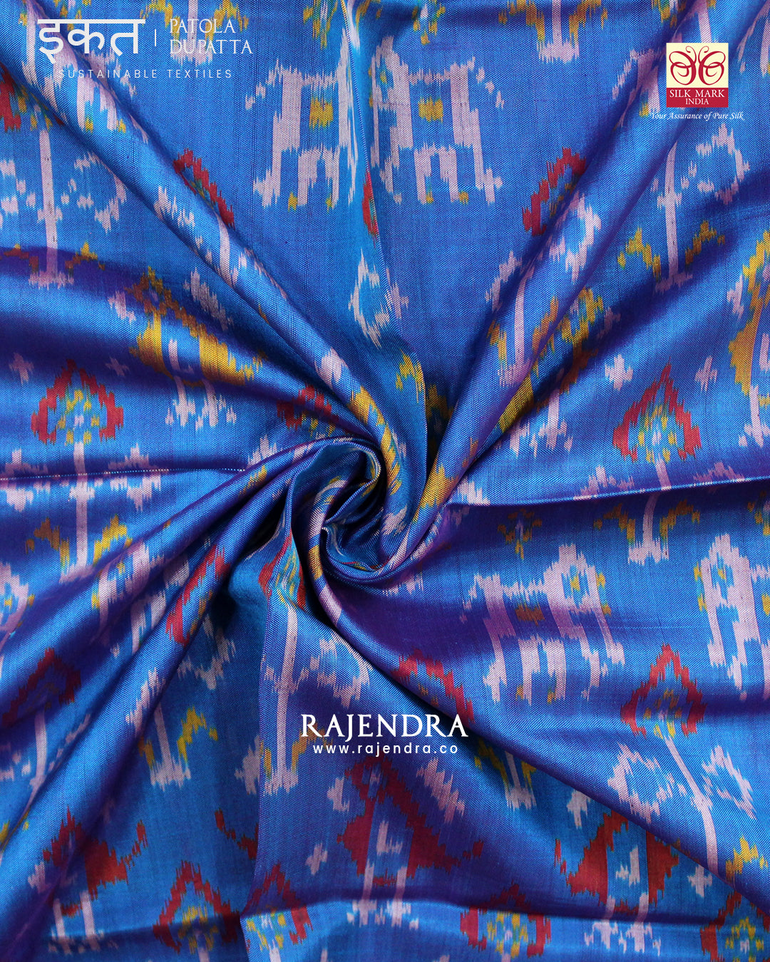 Traditional Hathi Popat Blue SIngle Ikat Rajkot Patola Dupatta