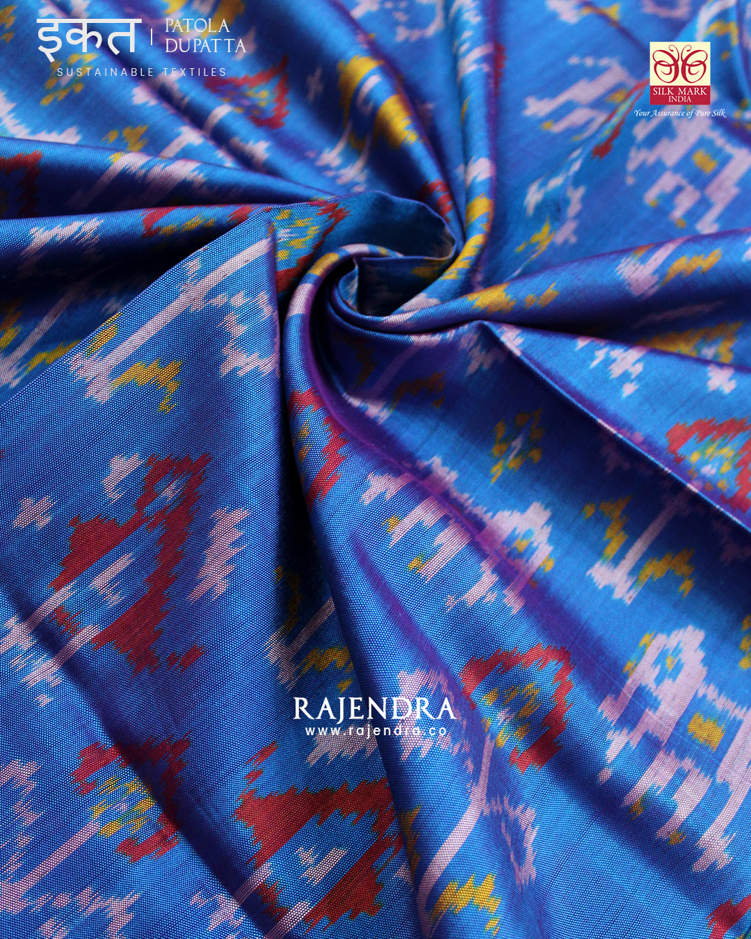 Traditional Hathi Popat Blue SIngle Ikat Rajkot Patola Dupatta