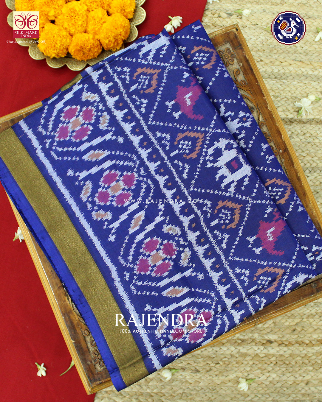 Traditional Hathi Popat Design Blue Rajkot Patola Saree