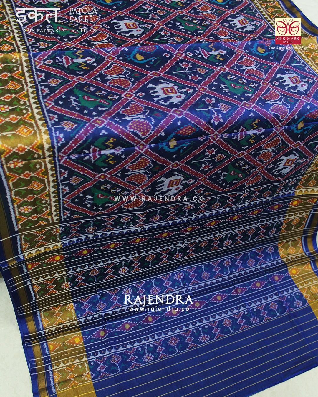 Traditional Nari Kunjar Blue Single Ikat Rajkot Patola Saree