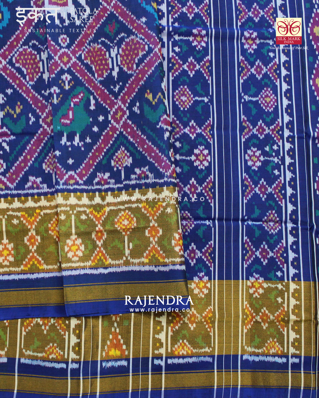 Traditional Nari Kunjar Blue Single Ikat Rajkot Patola Saree