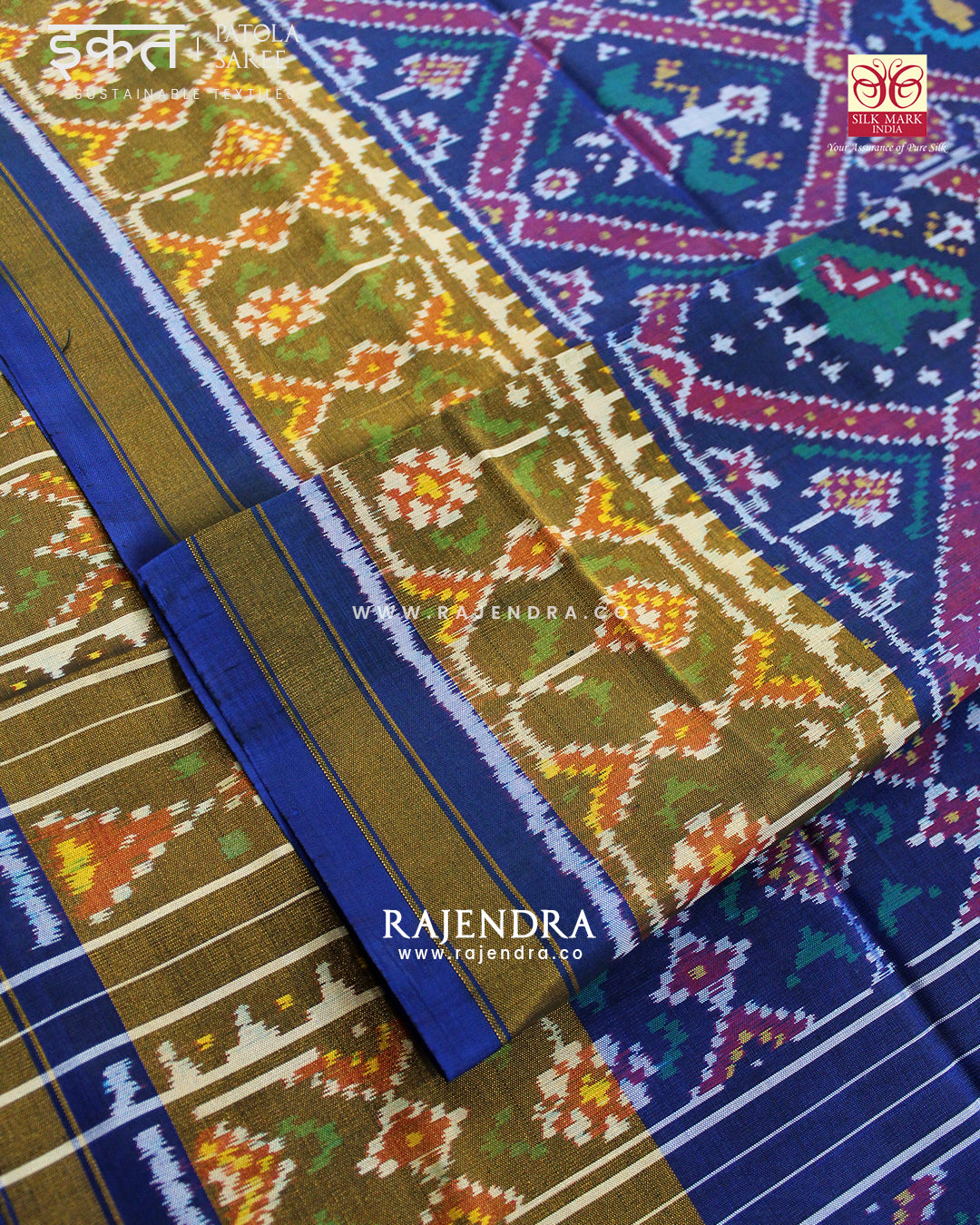 Traditional Nari Kunjar Blue Single Ikat Rajkot Patola Saree