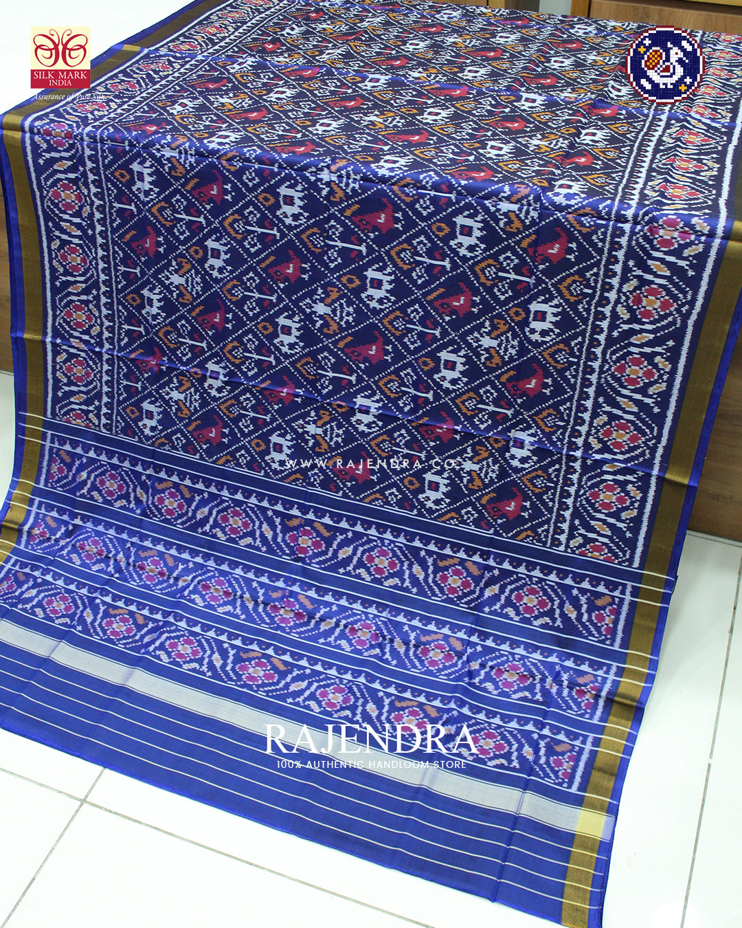 Traditional Hathi Popat Design Blue Rajkot Patola Saree