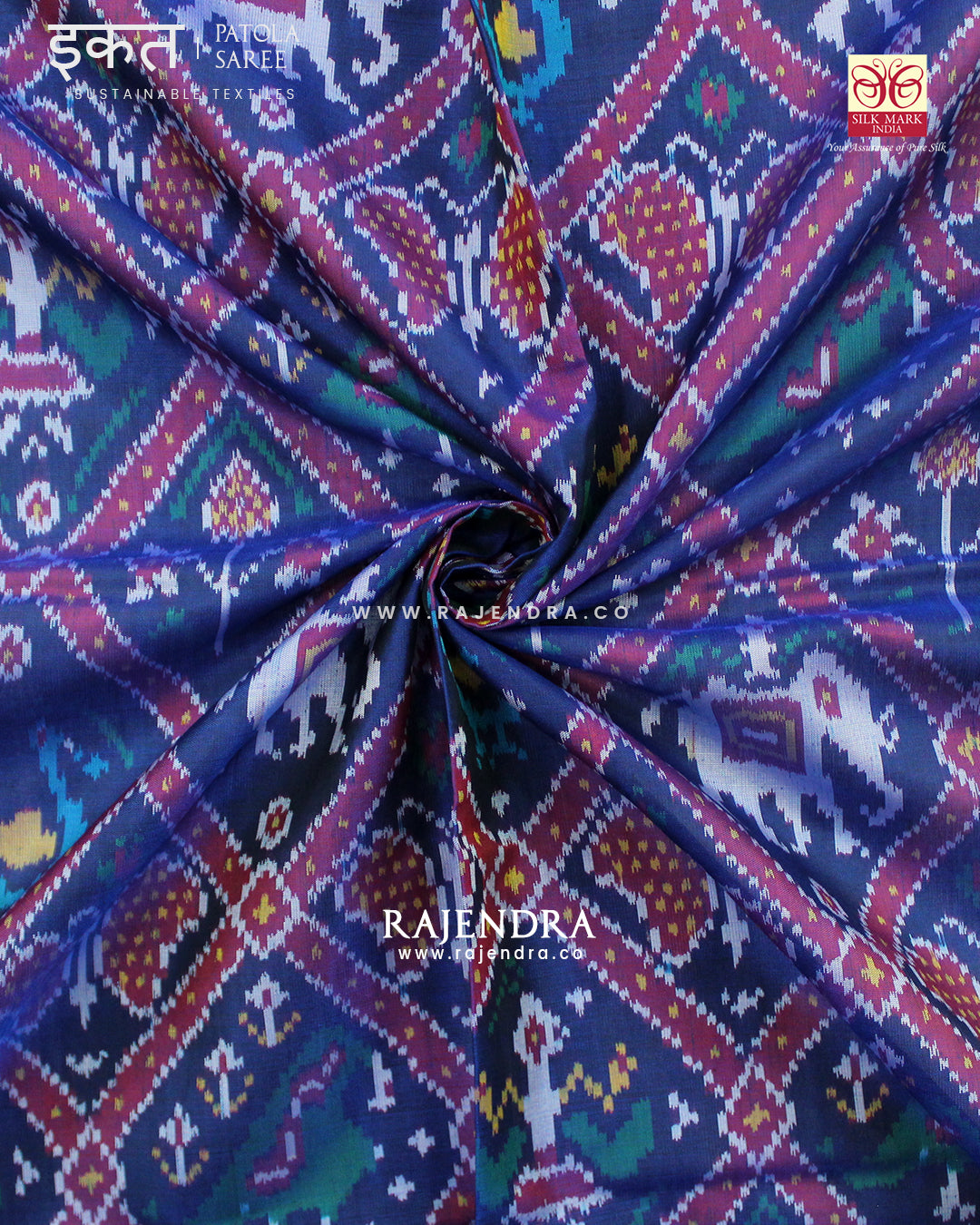 Traditional Nari Kunjar Blue Single Ikat Rajkot Patola Saree