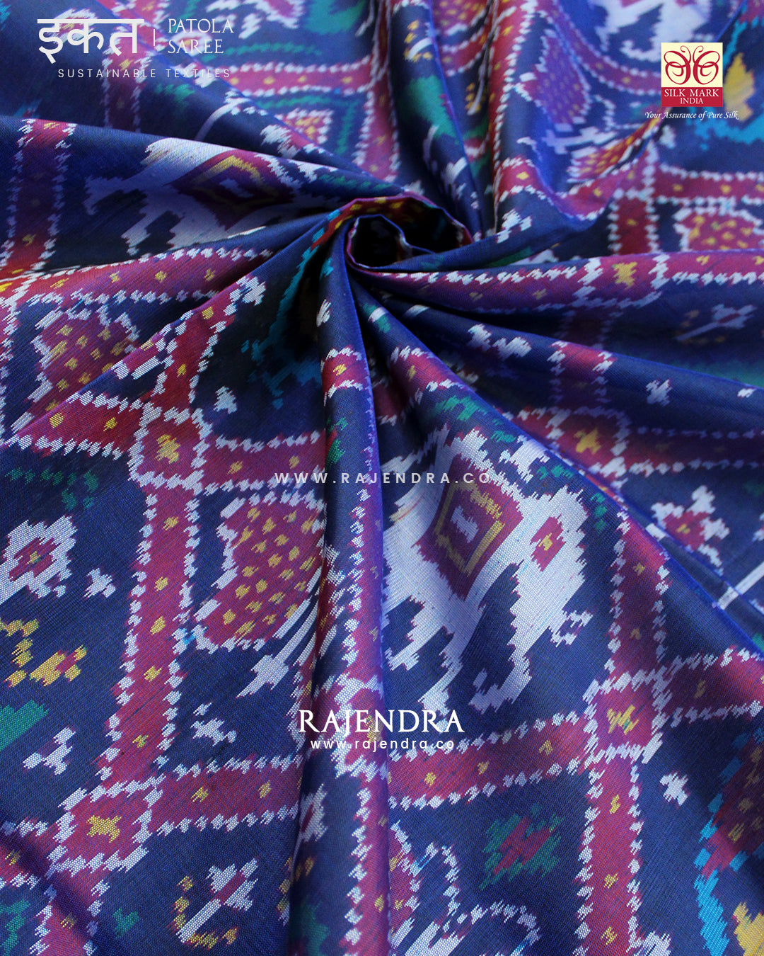 Traditional Nari Kunjar Blue Single Ikat Rajkot Patola Saree