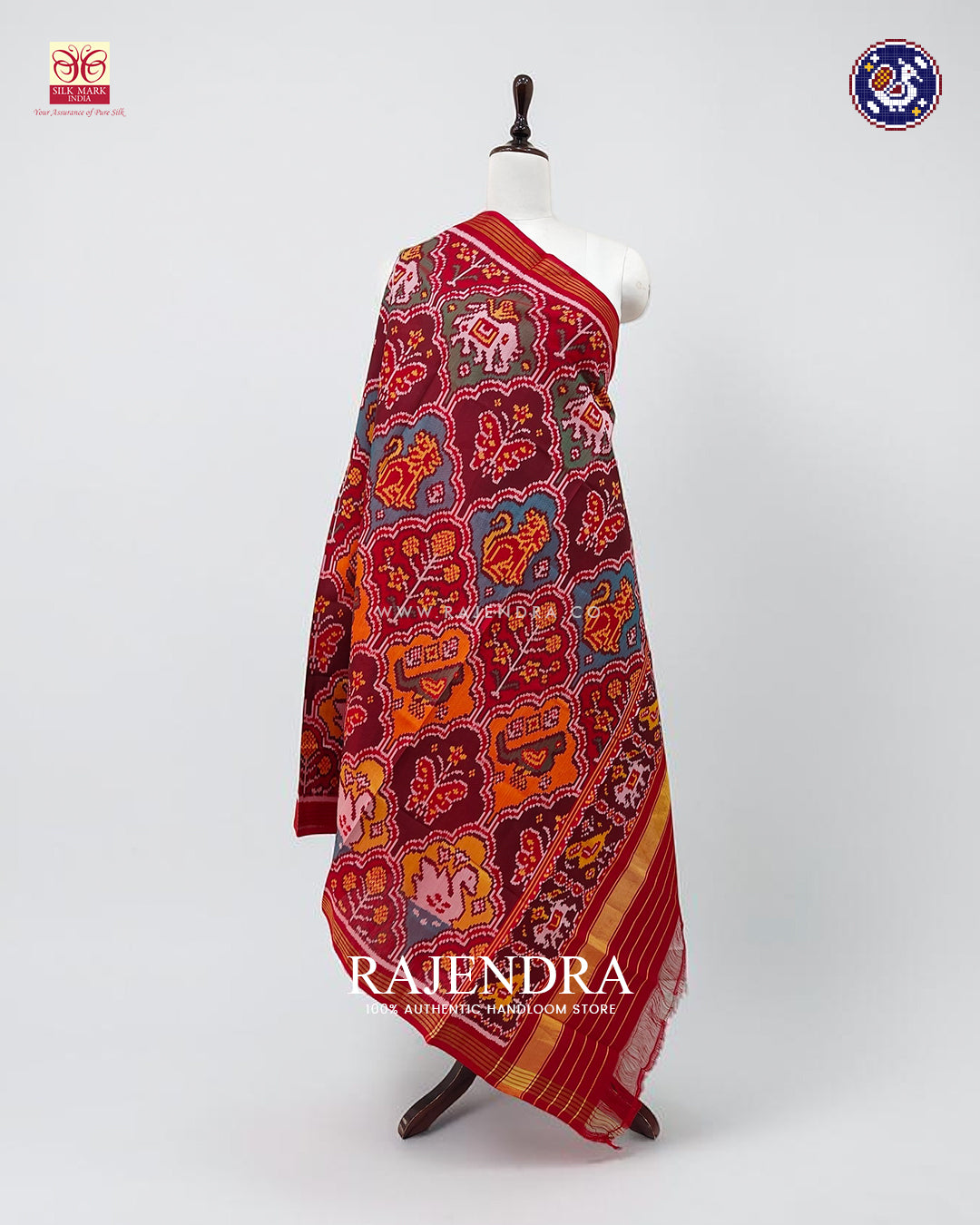Traditional 6 Figure Design Red Ikat Rajkot Patola Dupatta