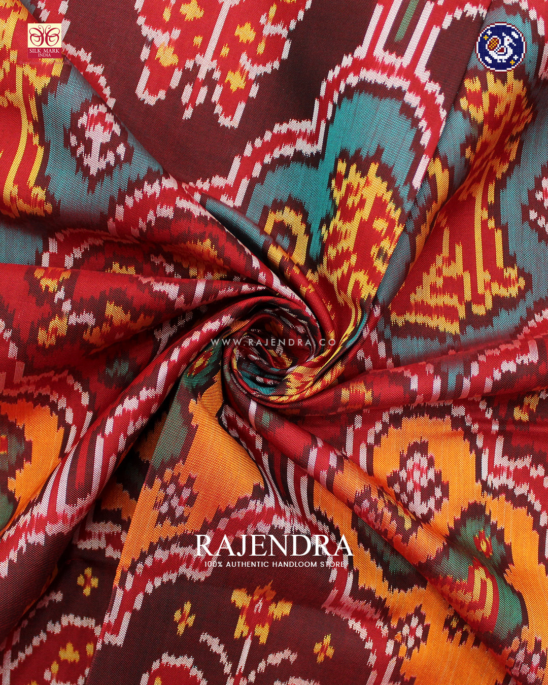 Traditional 6 Figure Design Red Ikat Rajkot Patola Dupatta