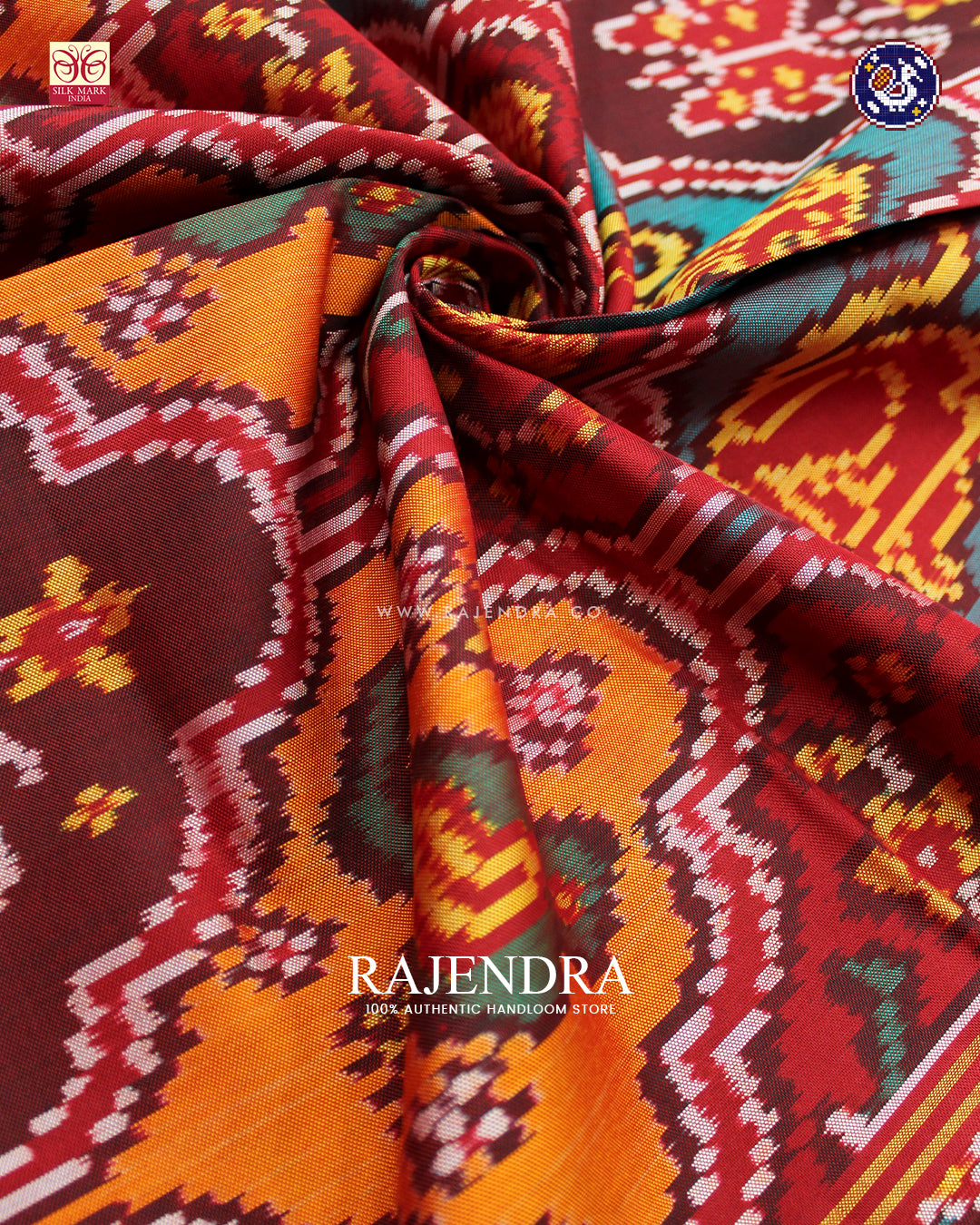Traditional 6 Figure Design Red Ikat Rajkot Patola Dupatta