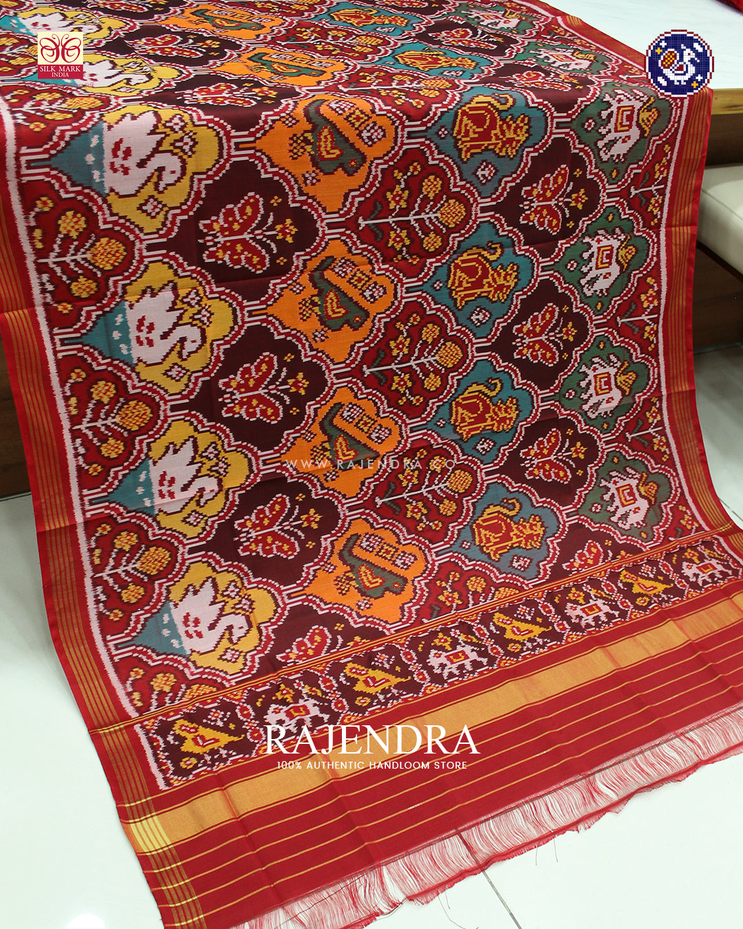 Traditional 6 Figure Design Red Ikat Rajkot Patola Dupatta