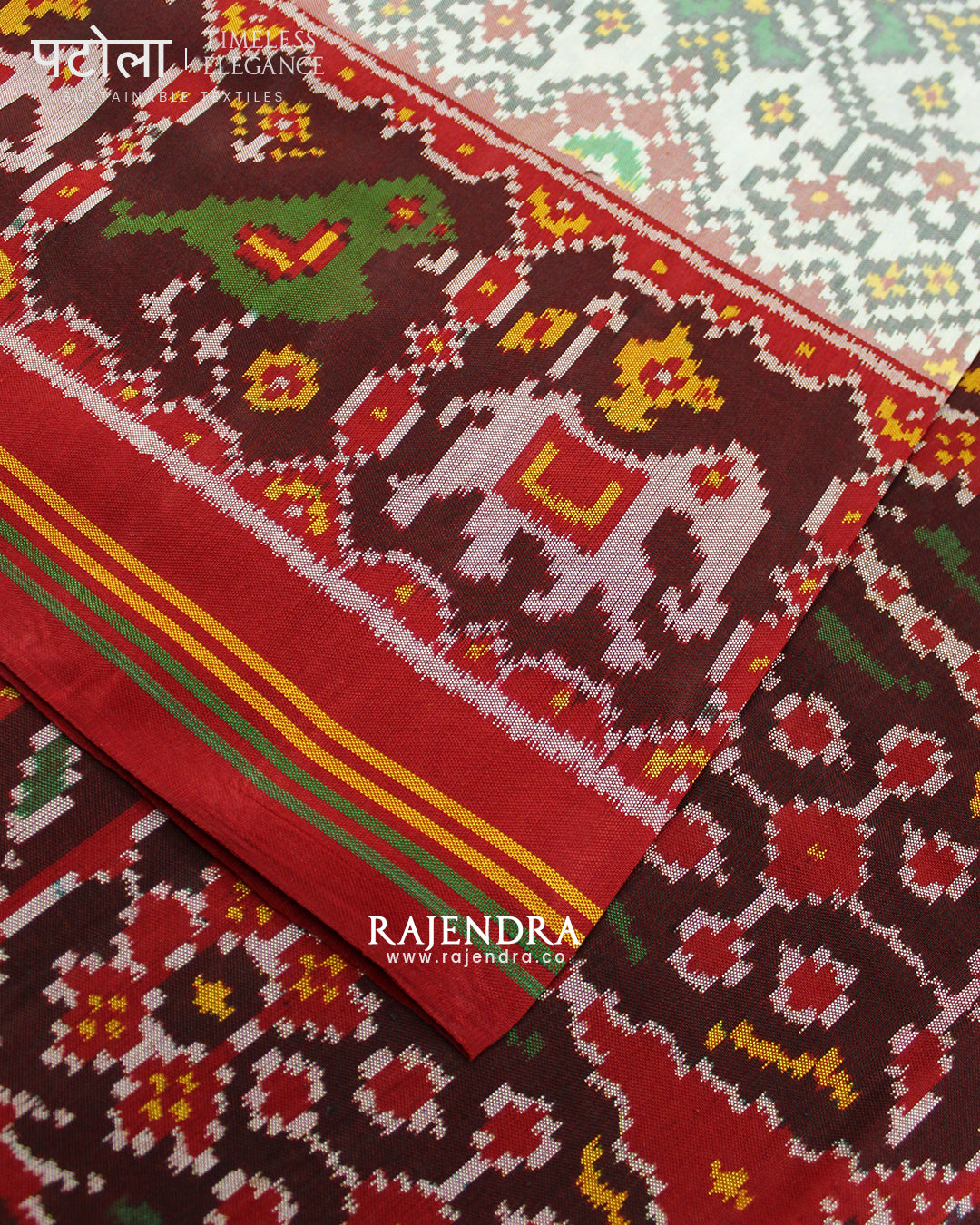 Traditional Navratna Design White Semi Double Ikat Rajkot Patola Saree