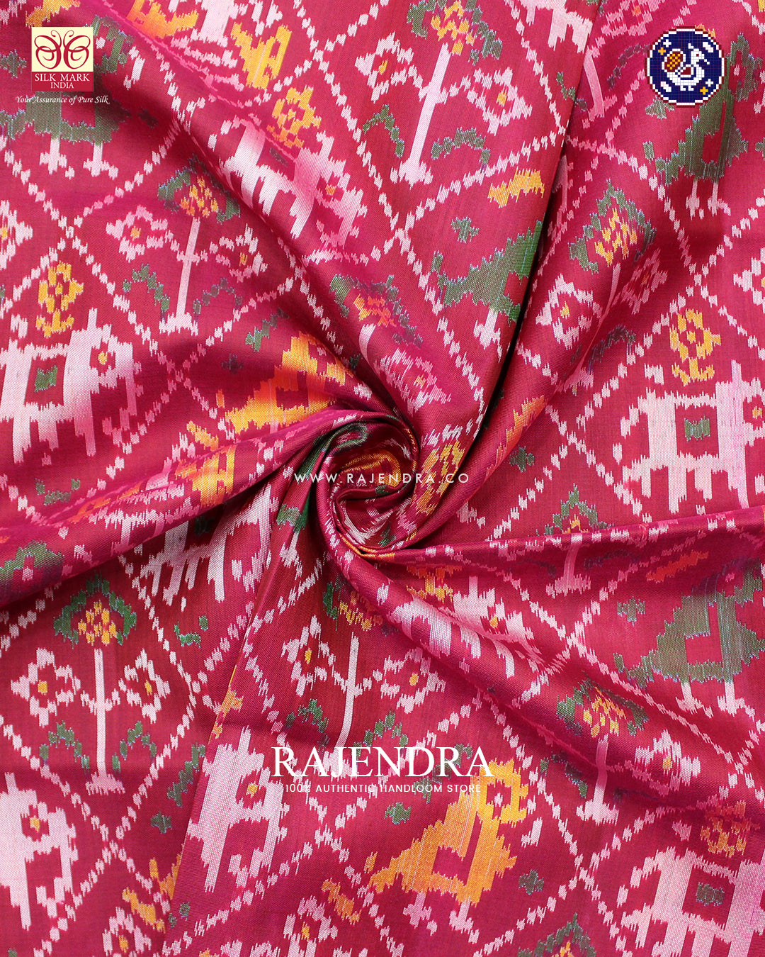 Exclusive Hathi Popat Design Dark Pink Ikat Rajkot Patola Dupatta