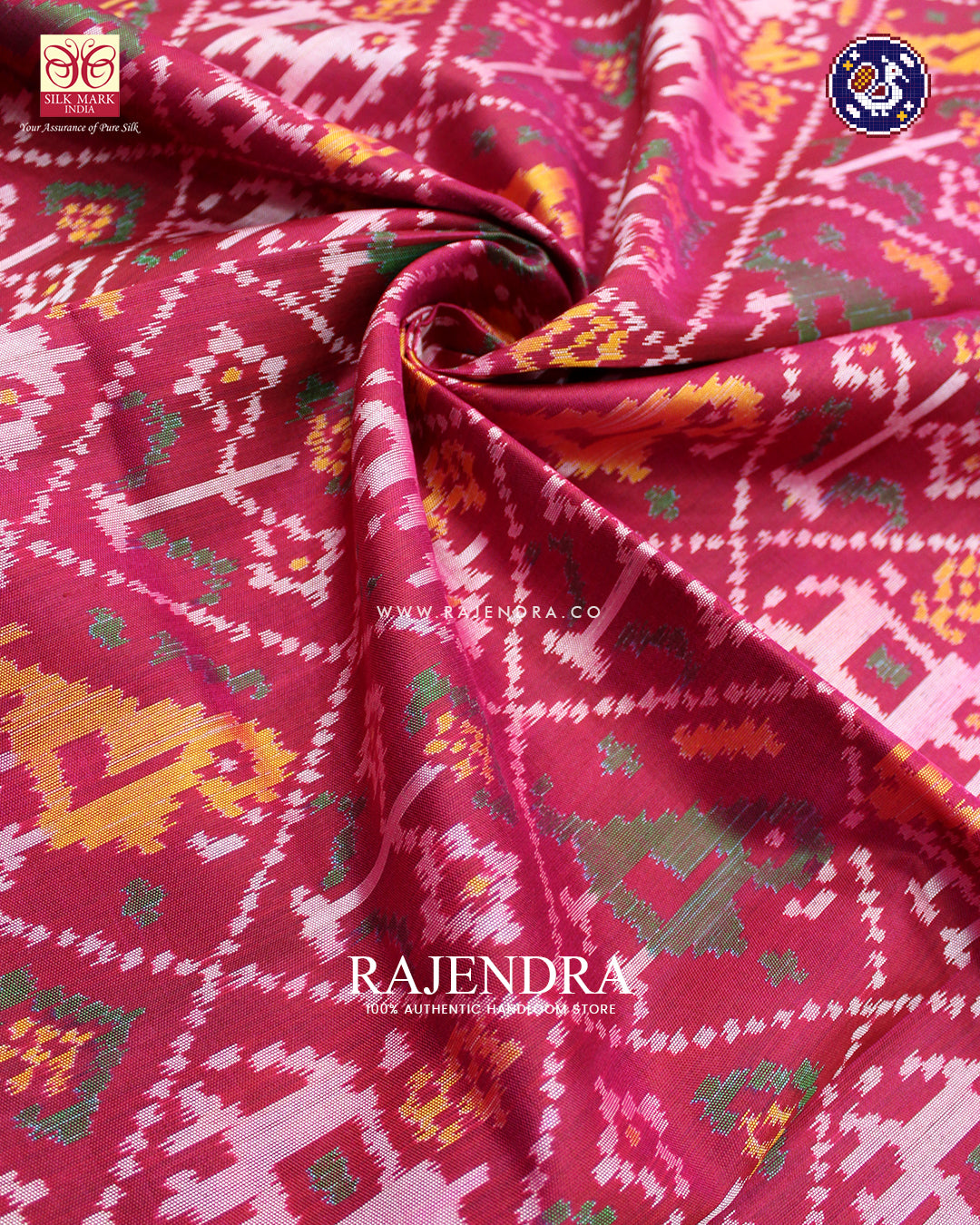 Exclusive Hathi Popat Design Dark Pink Ikat Rajkot Patola Dupatta