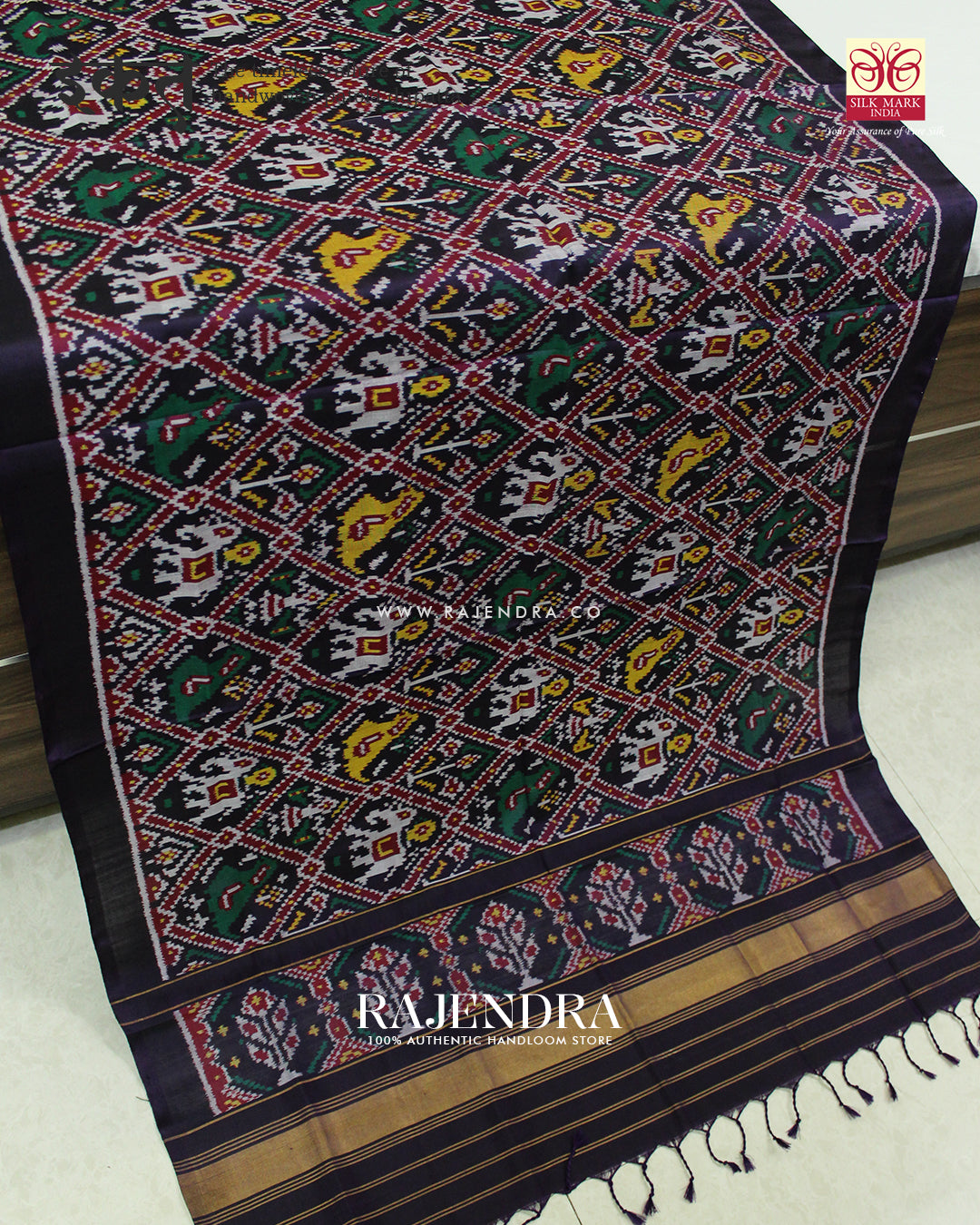 Exclusive Hathi Popat Design Dark Purple Ikat Rajkot Patola Dupatta