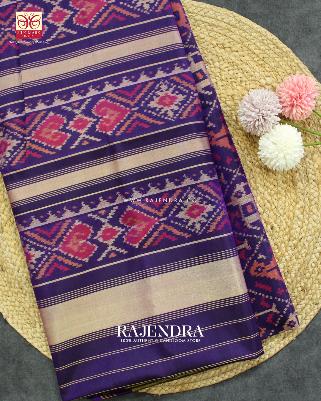 Traditional Hathi Popat Design Dark Purple Single Ikat Rajkot Patola Saree