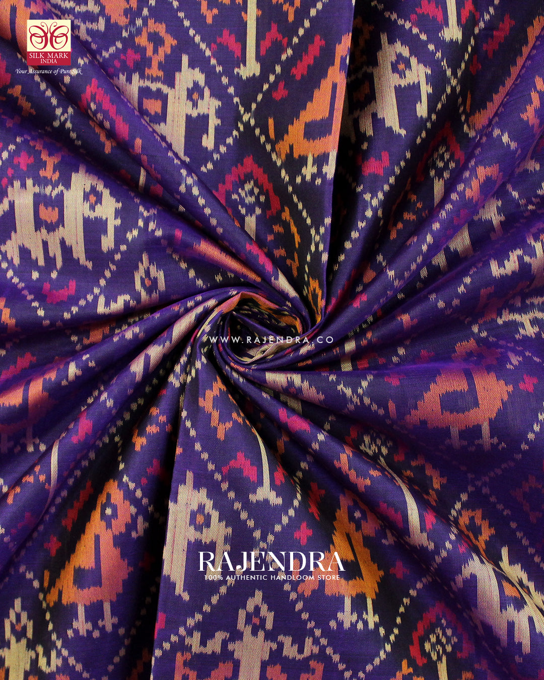 Traditional Hathi Popat Design Dark Purple Single Ikat Rajkot Patola Saree
