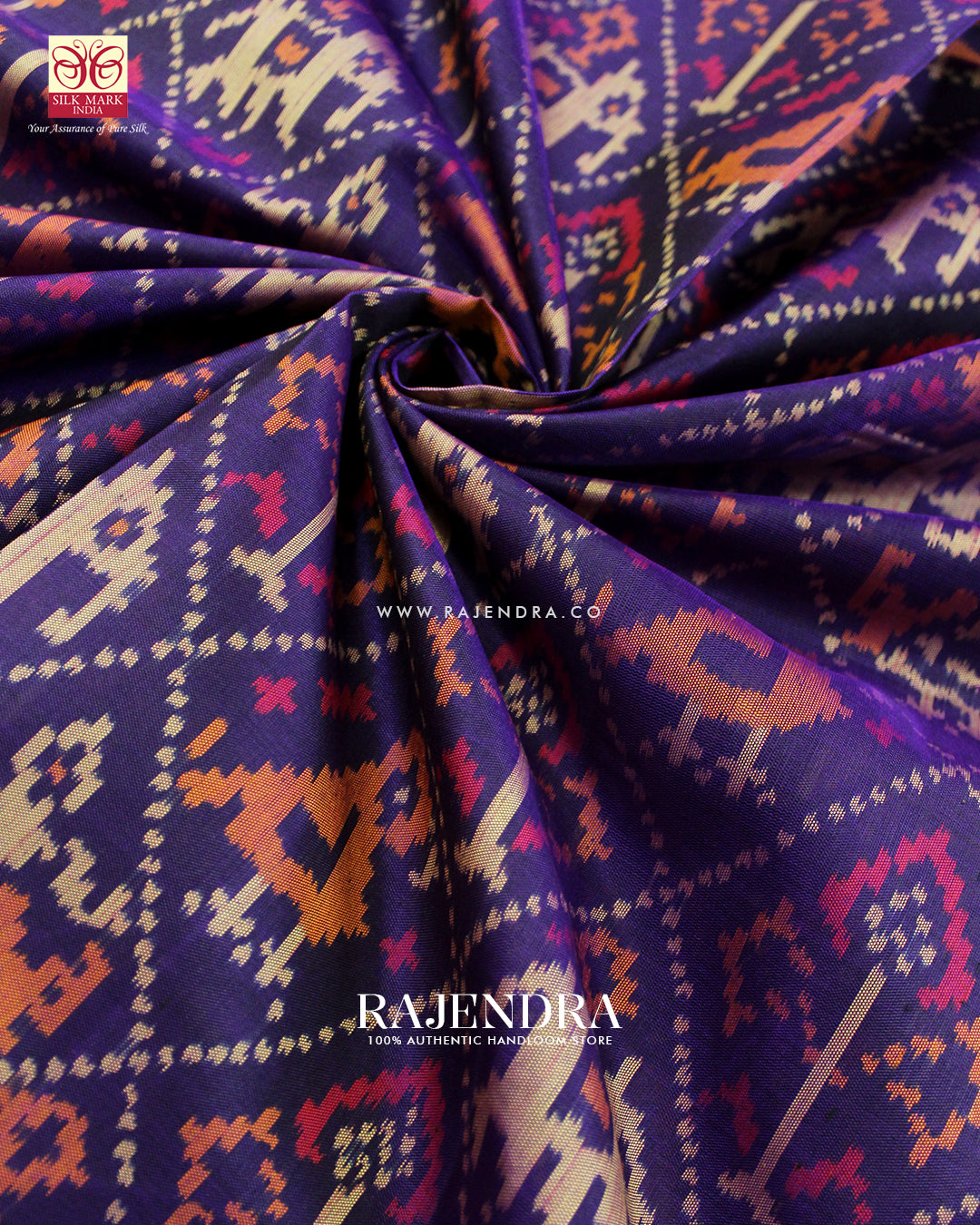 Traditional Hathi Popat Design Dark Purple Single Ikat Rajkot Patola Saree