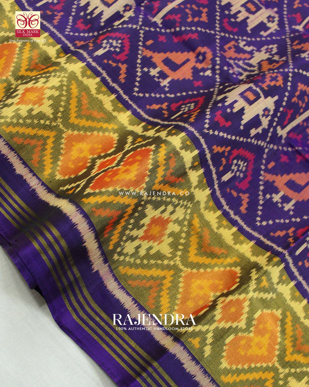 Traditional Hathi Popat Design Dark Purple Single Ikat Rajkot Patola Saree