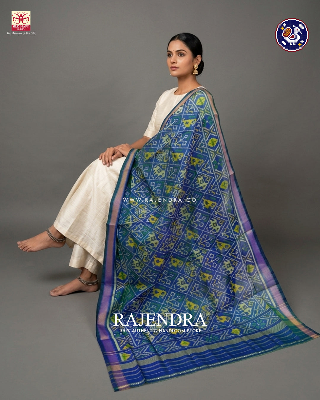 Traditional Hathi Popat Design Light Blue Rajkot Patola Dupatta