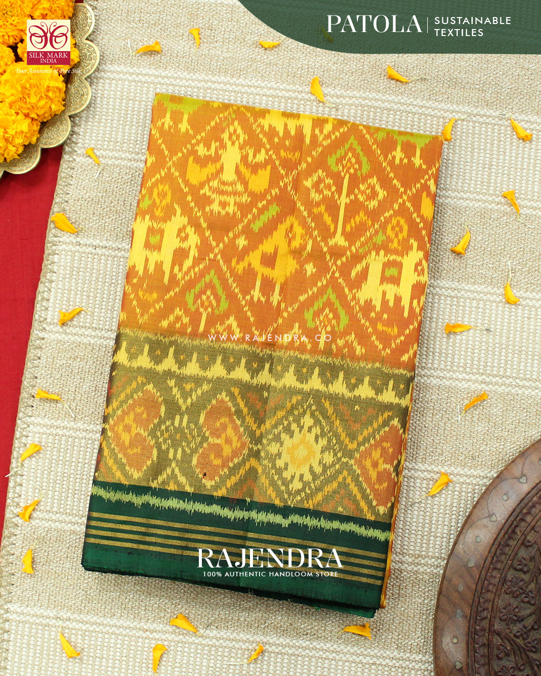 Traditional Buttonful Design Green Single Ikat Rajkot Patola Saree
