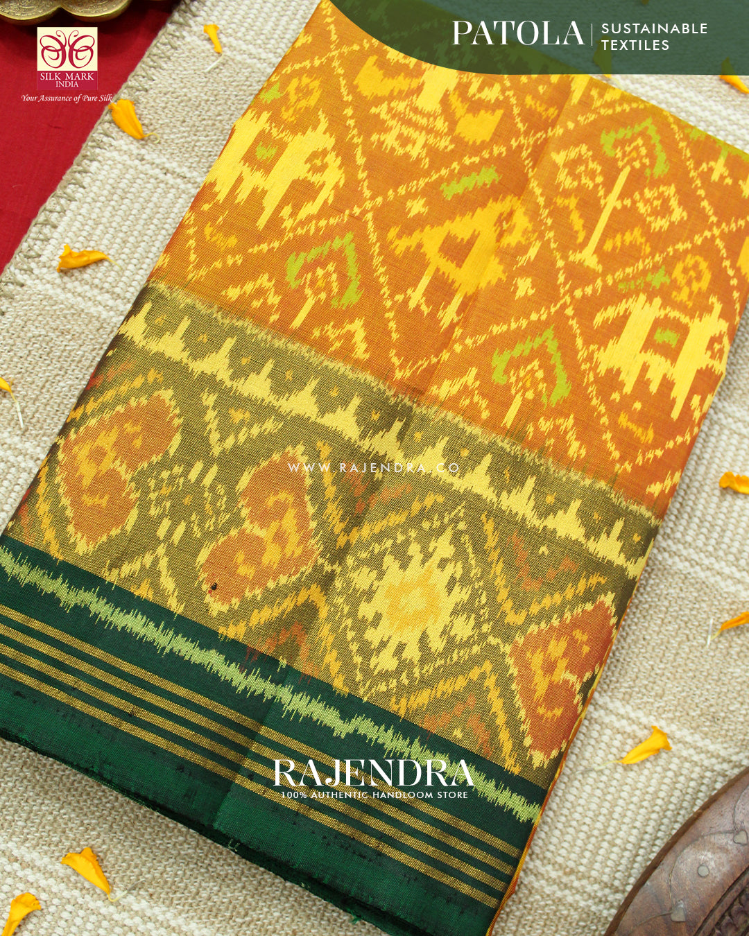 Traditional Buttonful Design Green Single Ikat Rajkot Patola Saree