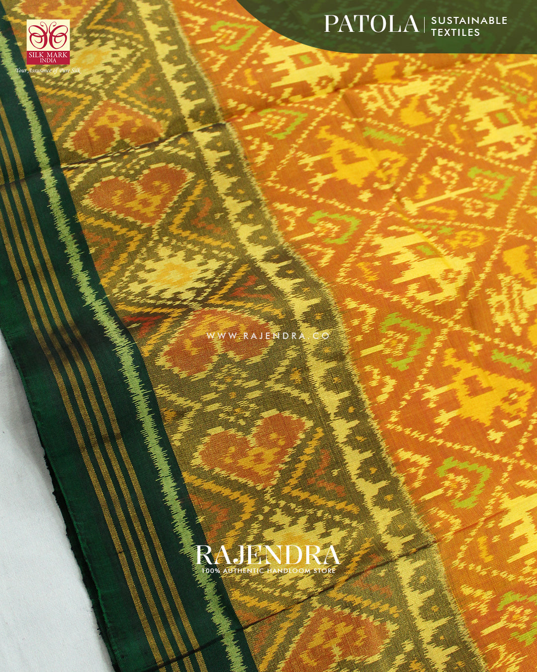 Traditional Buttonful Design Green Single Ikat Rajkot Patola Saree